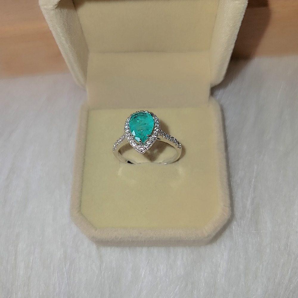 Turquoise Green Cubic Zirconia Waterdrop Ring Size 8